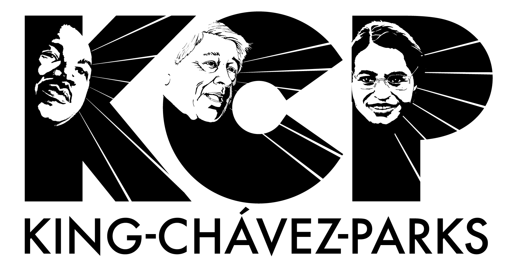 Logo for the King-Chavez-Parks grant, with illustrations of each historical figure