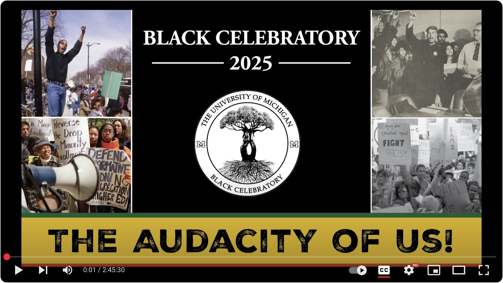 Youtube screenshot of the video for Black Celebratory. Text reads "The Audacity of Us!"